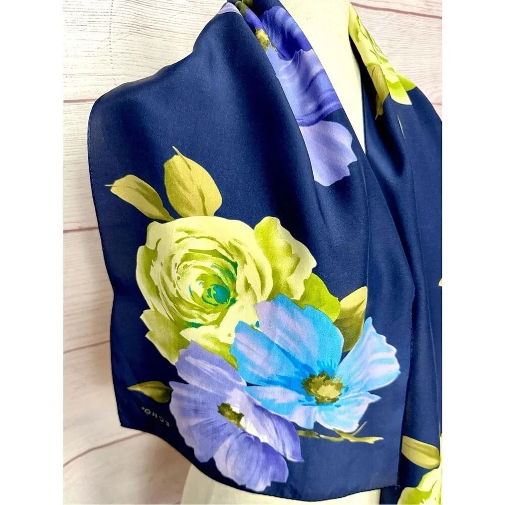 Echo Silk Satin Blue Scarf Rectangle 11,5x52